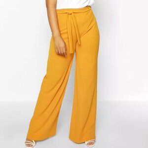 Plus High Waist Wide Leg Tie Side Trouser - Mustard